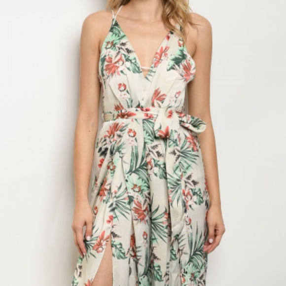 CREAM FLORAL JUMPSUIT - Picture 2 of 7